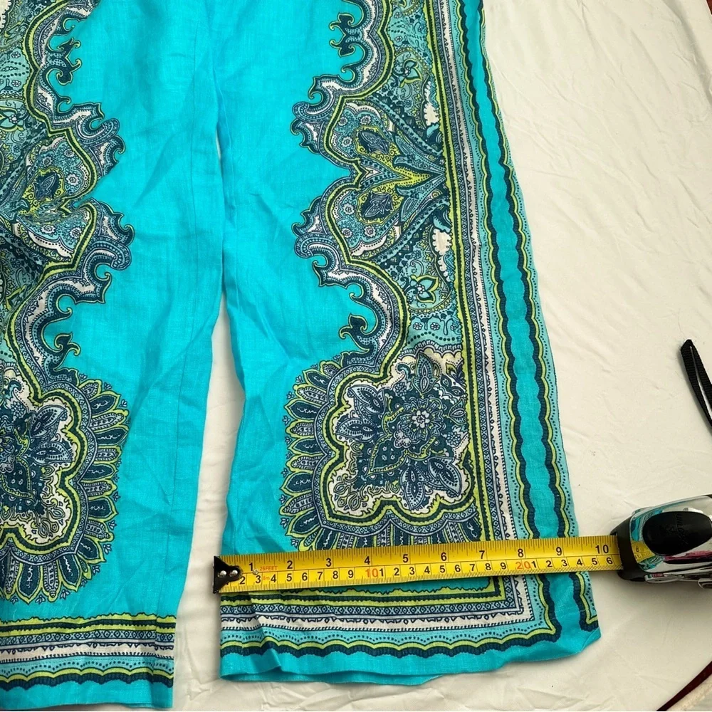 Hale Bob turquoise multicolor boho elastic waist linen pants - Picture 9 of 15